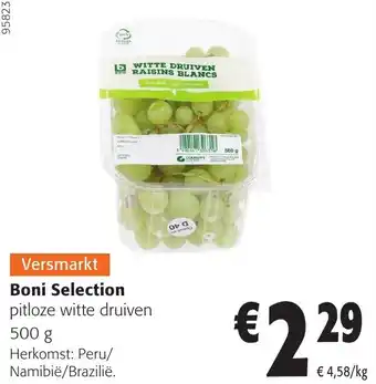 Colruyt Boni Selection pitloze witte druiven aanbieding