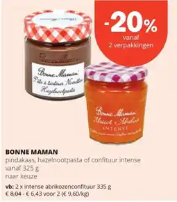 Spar Bonne maman pindakaas, hazelnootpasta of confituur intense aanbieding
