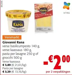 Colruyt Giovanni Rana verse basilicumpesto 140 g, verse kaassaus 180 g, pasta per lasagne 250 g of gnocchi 500 g aanbieding