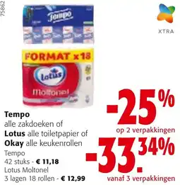 Colruyt Tempo alle zakdoeken of Lotus alle toilet papier of Okay alle keukenrollen aanbieding