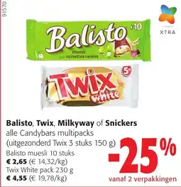 Colruyt Balisto, Twix, Milkyway of Snickers aanbieding