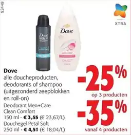 Colruyt Dove alle douche producten, deodorants of shampoo aanbieding
