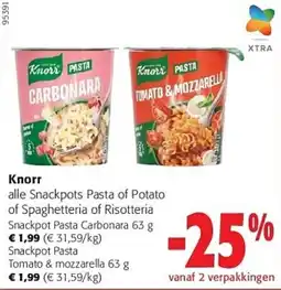 Colruyt Knorr alle Snackpots Pasta of Potato of Spaghetteria of Risotteria aanbieding