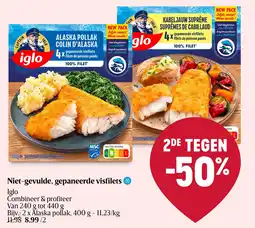 Delhaize Iglo niet-gevulde, gepaneerde visfilets aanbieding