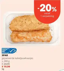 Spar gepaneerde kabeljauwkaasjes aanbieding