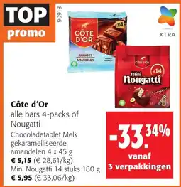 Colruyt Côte d'Or alle bars 4-packs of Nougatti aanbieding