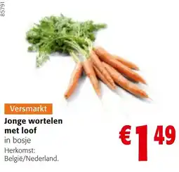 Colruyt Jonge wortelen met loof in bosje aanbieding