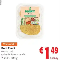 Colruyt boni plan't rondo met spinazie & mozzarella aanbieding