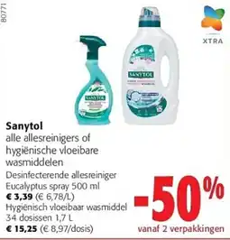 Colruyt Sanytol alle allesreinigers of hygiënische vloeibare wasmiddelen aanbieding