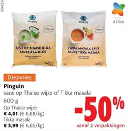 Colruyt Diepvries Pinguin saus op Thaise wijze of Tikka masala aanbieding