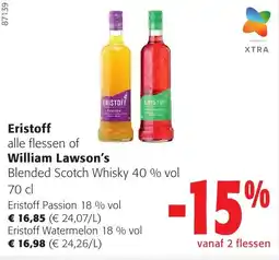 Colruyt Eristoff alle flessen of William Lawson's Blended Scotch Whisky aanbieding