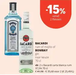 Spar Bacardi rum of mojito of Bombay gin aanbieding