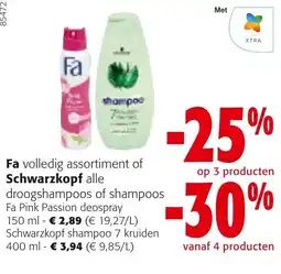 Colruyt Fa volledig assortiment of Schwarzkopf alle droogshampoos of shampoos aanbieding