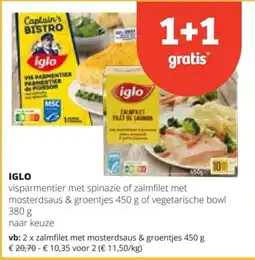 Spar iglo visparmentier met spinazie of zalmfilet met mosterdsaus & groentjes aanbieding