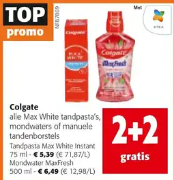 Colruyt Colgate alle Max White tandpasta's, mondwaters of manuele tandenborstels aanbieding