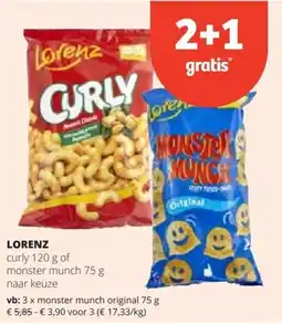 Spar Lorenz curly of monster munch aanbieding