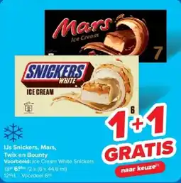 Carrefour IJs Snickers, Mars, Twix en Bounty aanbieding