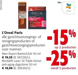 Colruyt L'Oreal Paris alle gezichtsverzorgings- of reinigingsproducten of gezichtsverzorgingsproducten voor mannen aanbieding