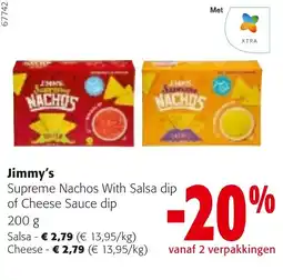 Colruyt Jimmy's supreme nachos with salsa dip of cheese sauce dip aanbieding