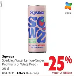Colruyt Sqweez sparkling water lemon-ginger, red fruits of white peach aanbieding