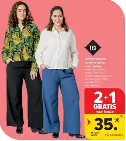 Carrefour Linnen/viscose broek of bloes voor dames aanbieding