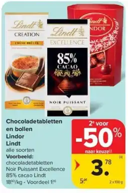 Carrefour Chocoladetabletten en bollen Lindor Lindt aanbieding