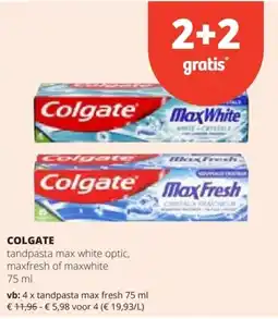 Spar Colgate tandpasta max white optic, maxfresh of maxwhite aanbieding