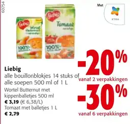 Colruyt Liebig alle bouillonblokjes 14 stuks of alle soepen 500 ml of 1 L aanbieding