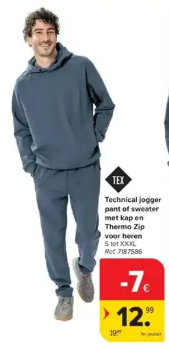 Carrefour Technical jogger pant of sweater met kap en Thermo Zip voor heren aanbieding