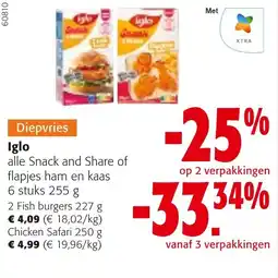Colruyt Diepvries Iglo alle Snack and Share of flapjes ham en kaas aanbieding