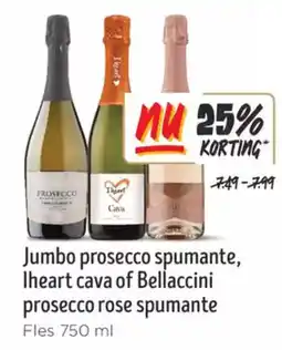 Jumbo Jumbo prosecco spumante, Iheart cava of Bellaccini prosecco rose spumante aanbieding