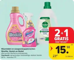 Carrefour Market Wasmiddel en wasgoedsupplementen Woolite, Vanish en Dettol aanbieding