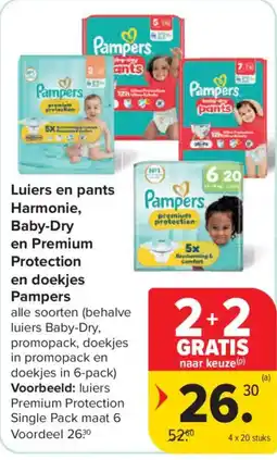 Carrefour Market Luiers en pants Harmonie, Baby-Dry en Premium Protection en doekjes Pampers aanbieding