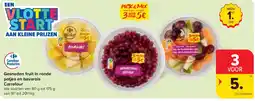 Carrefour Market Gesneden fruit in ronde potjes en bavarois aanbieding