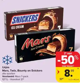 Carrefour Market Ijsjes Mars, Twix, Bounty en Snickers aanbieding
