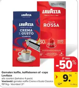 Carrefour Market Gemalen koffie, koffiebonen of -caps LavAzza aanbieding
