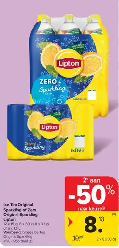 Carrefour Market Ice Tea Original Sparkling of Zero Original Sparkling Lipton aanbieding