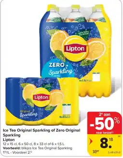 Carrefour Ice Tea Original Sparkling of Zero Original Sparkling Lipton aanbieding