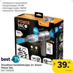 Carrefour Draadloze handstofzuiger en -blazer Power Vac aanbieding