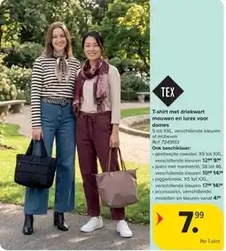 Carrefour T-shirt met driekwart mouwen en lurex voor dames aanbieding