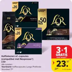 Carrefour Koffiebonen of -capsules L'Or aanbieding