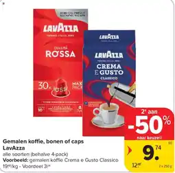 Carrefour Gemalen koffie, bonen of caps LavAzza aanbieding