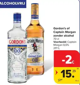 Carrefour Gordon's of Captain Morgan zonder alcohol aanbieding