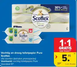 Carrefour Vochtig en droog toiletpapier Pure Scottex aanbieding