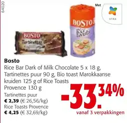 Colruyt Bosto rice bar dark of milk chocolate aanbieding