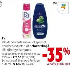 Colruyt Fa alle deodorants roll-on of spray of doucheproducten of Schwarzkopf alle (droog)shampoos aanbieding