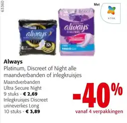 Colruyt Always maandverbanden of inlegkruisjes aanbieding
