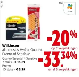 Colruyt Wilkinson alle mesjes Hydro, Quattro, Pronto of Sensitive aanbieding