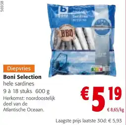 Colruyt Diepvries Boni Selection hele sardines aanbieding