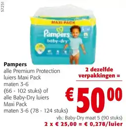 Colruyt Pampers alle Premium Protection luiers Maxi Pack maten 3-6 aanbieding